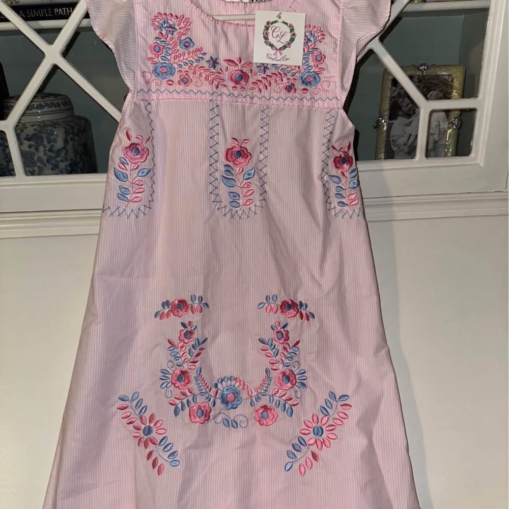 Cecil and Lou Embroidered Pink Kids Dress NWT size 8 pink and white striped